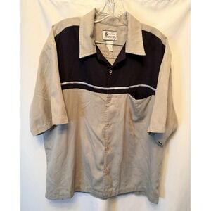 Vintage Kik Wear Size XL Camp Bowling Shirt Black Gray Colorblock Made In USA